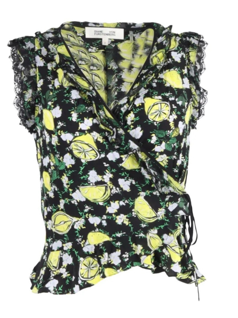 Diane Von Furstenberg Black Skirt with Yellow Lemon Print